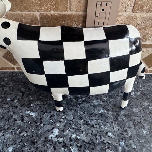 Mackenzie Childs LARGE COW Courtly Check Figurine Black and White Metal Decor - Picture 5 of 7